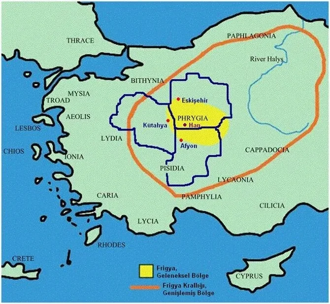 Küçük Frigya ve Frigya Krallığı’nın genişleme sınırları.